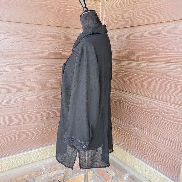 Emma James Sheer Ruffle Front Elegant Black Women's Button-Up Top Size 16W EUC - Picture 2 of 16